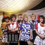 23-04-1983 Dolly Dots, Ria Brieffies, Angela Groothuizen, Anita Heilker, Angéla Kramers, Esther Oosterbeek and Patty Zomer at studio in Amsterdam, The Netherlands. Photo: Govert de Roos/Connu